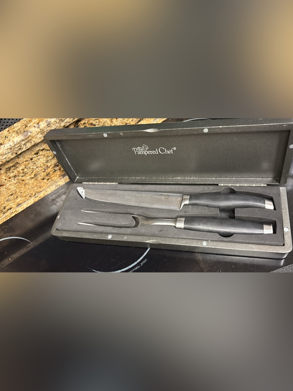 Pampered Chef Black Carving Knife and Fork Set